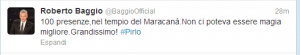 Il tweet di Roberto Baggio ad Andrea Pirlo